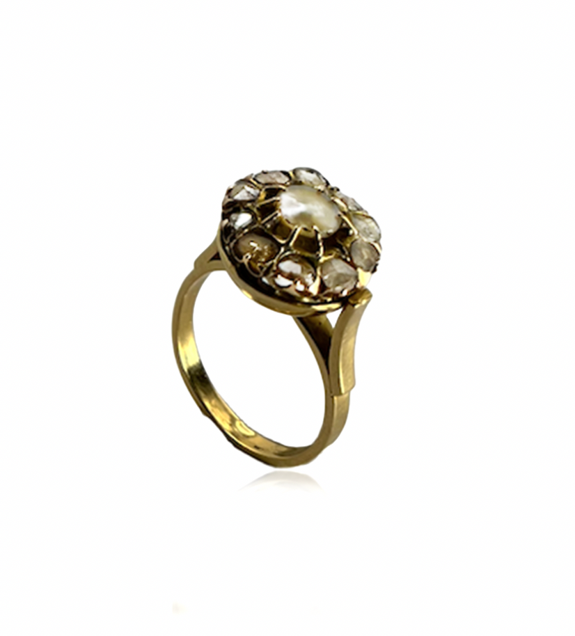Georgian Diamond and Pearl Ring