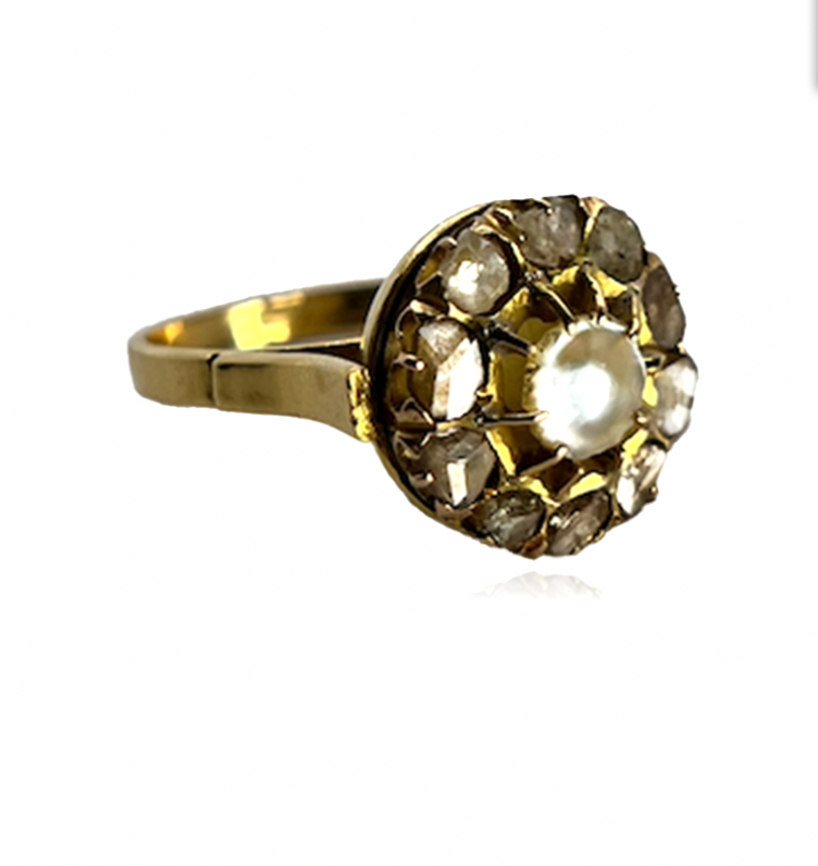 Georgian Diamond and Pearl Ring