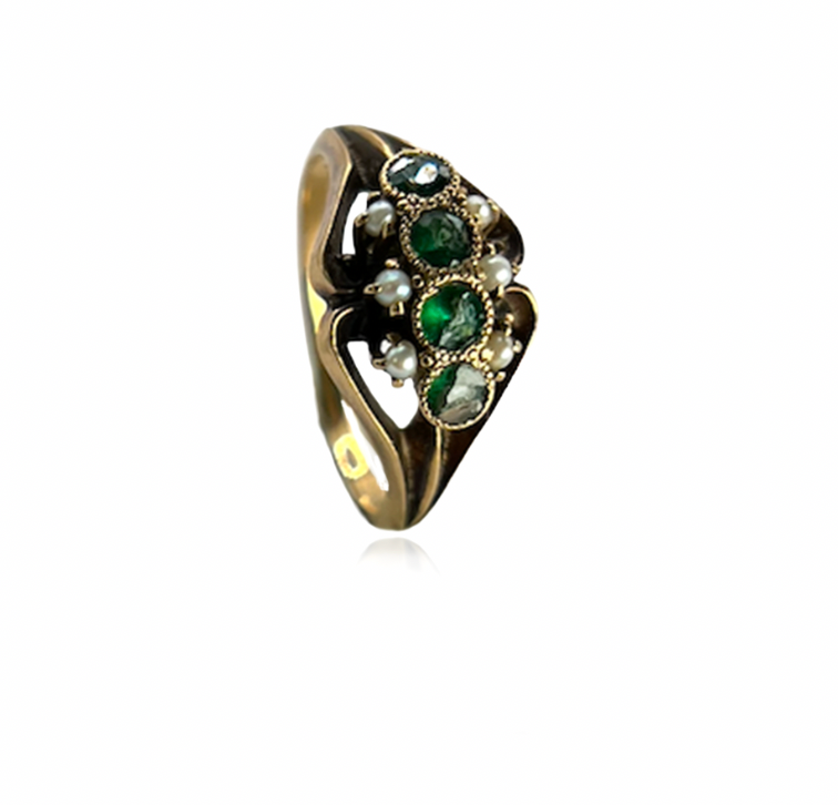 Emerald and Seed Pearl Ring