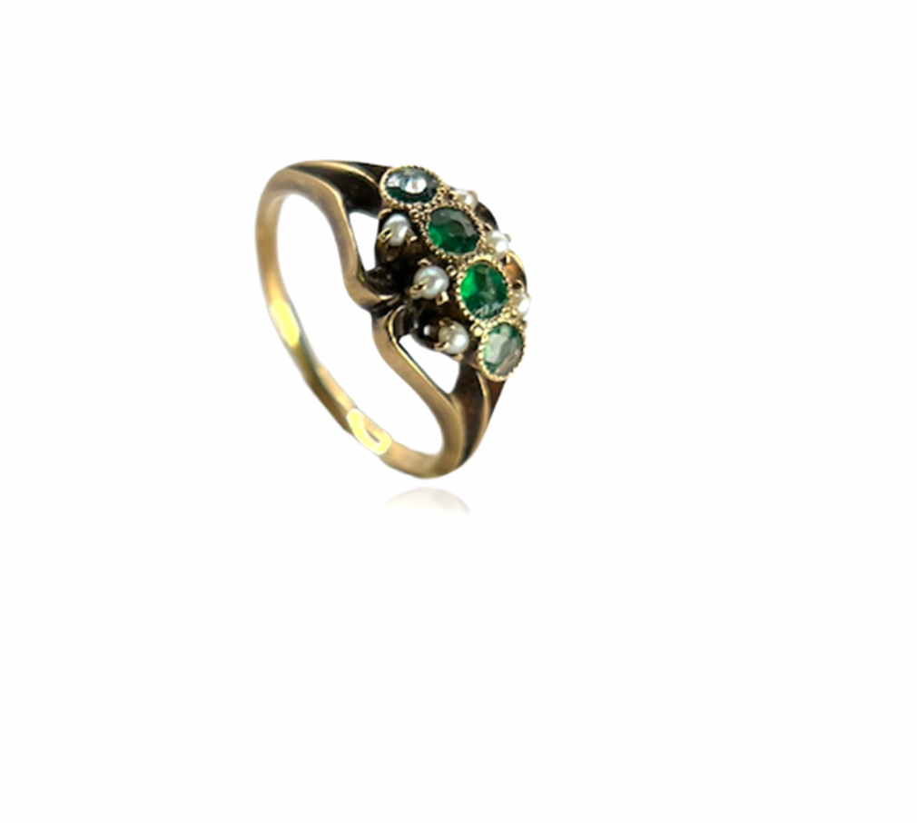 Emerald and Seed Pearl Ring