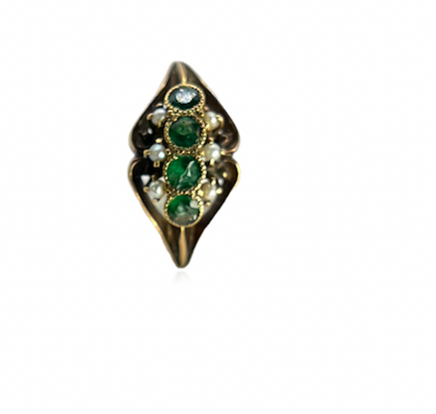 Emerald and Seed Pearl Ring