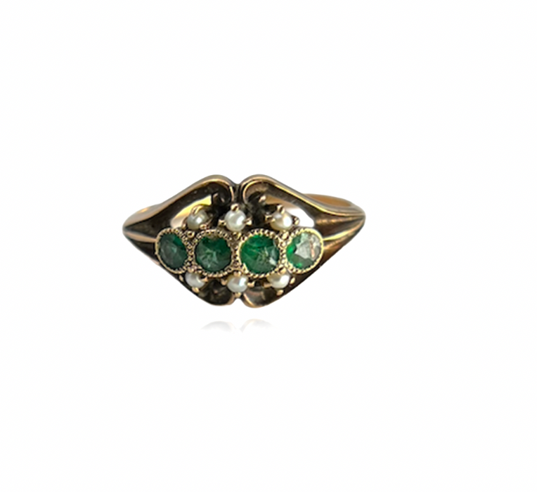 Emerald and Seed Pearl Ring