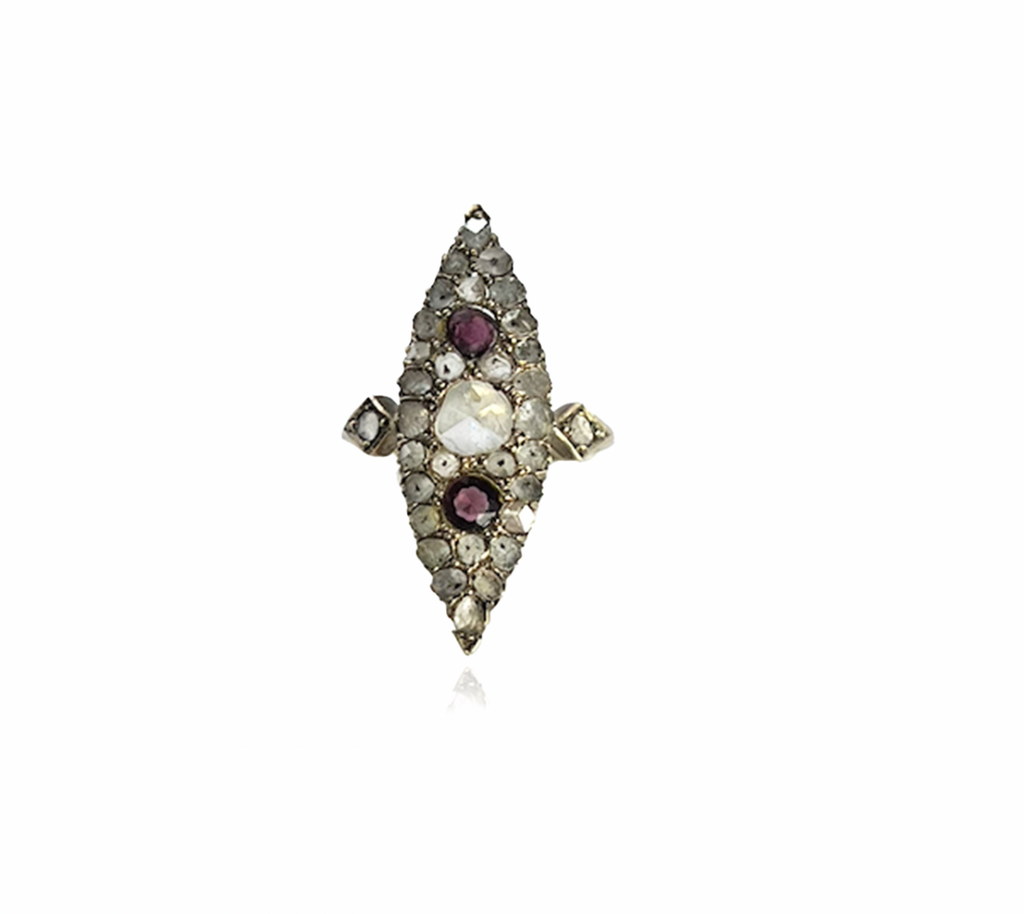 Diamond and Garnet Navette Ring