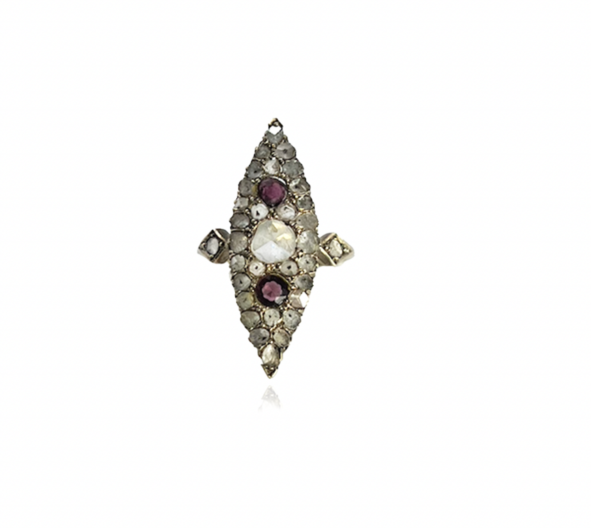 Diamond and Garnet Navette Ring