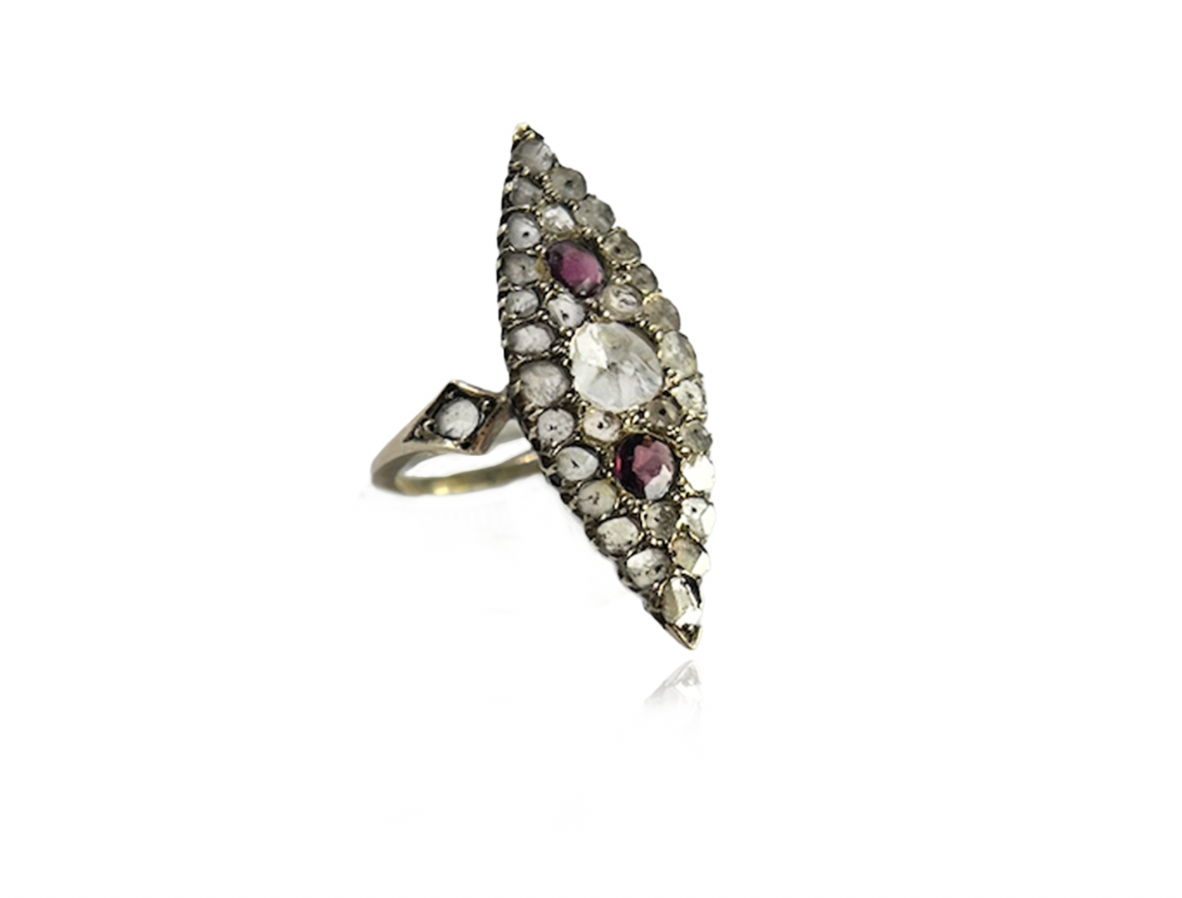 Diamond and Garnet Navette Ring