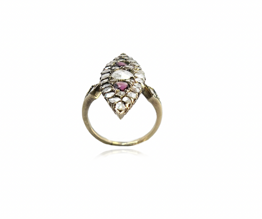 Diamond and Garnet Navette Ring