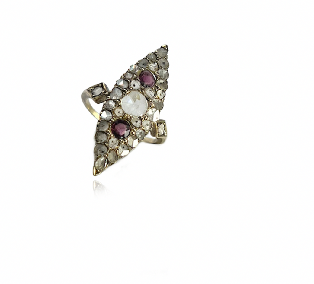 Diamond and Garnet Navette Ring