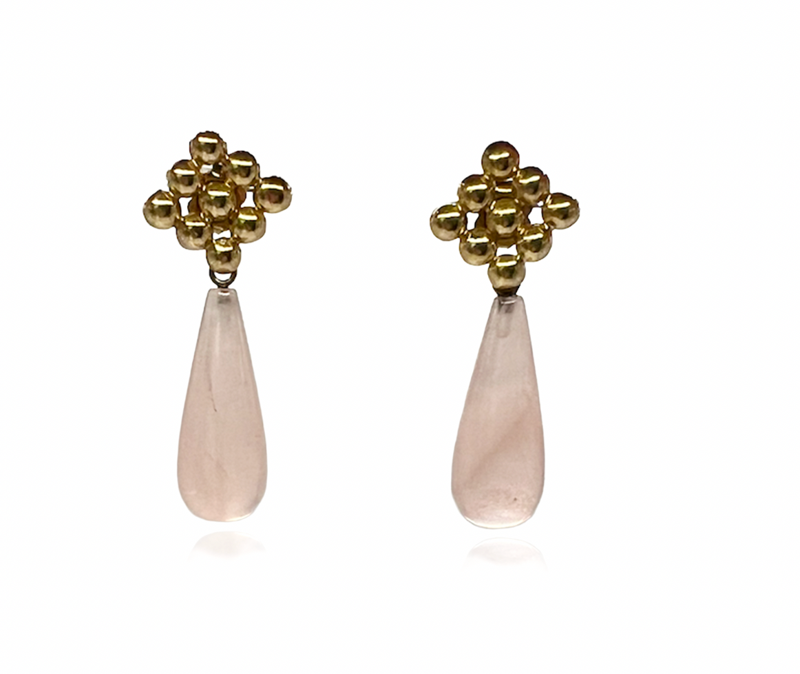 Pink Quartz and Gold Earrings