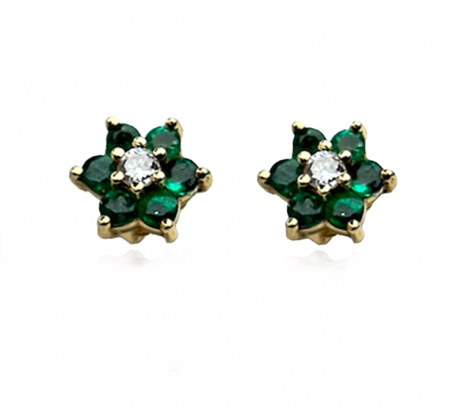 Emerald and Diamond Floral Earrings
