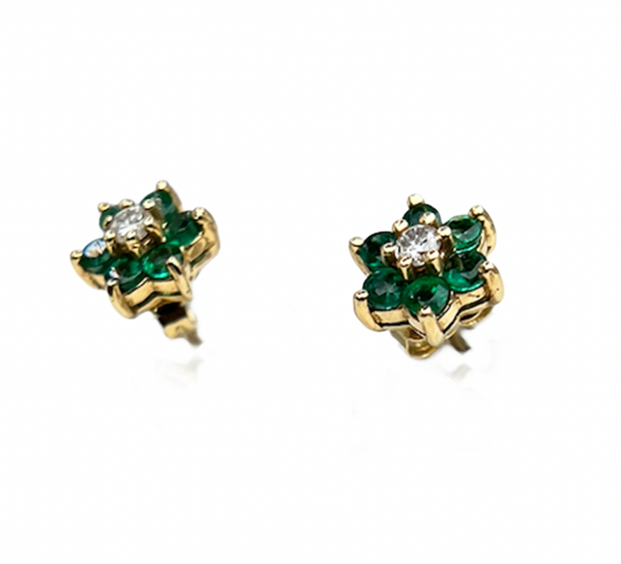 Emerald and Diamond Floral Earrings