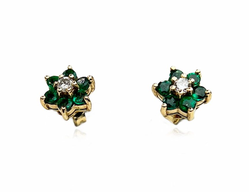Emerald and Diamond Floral Earrings