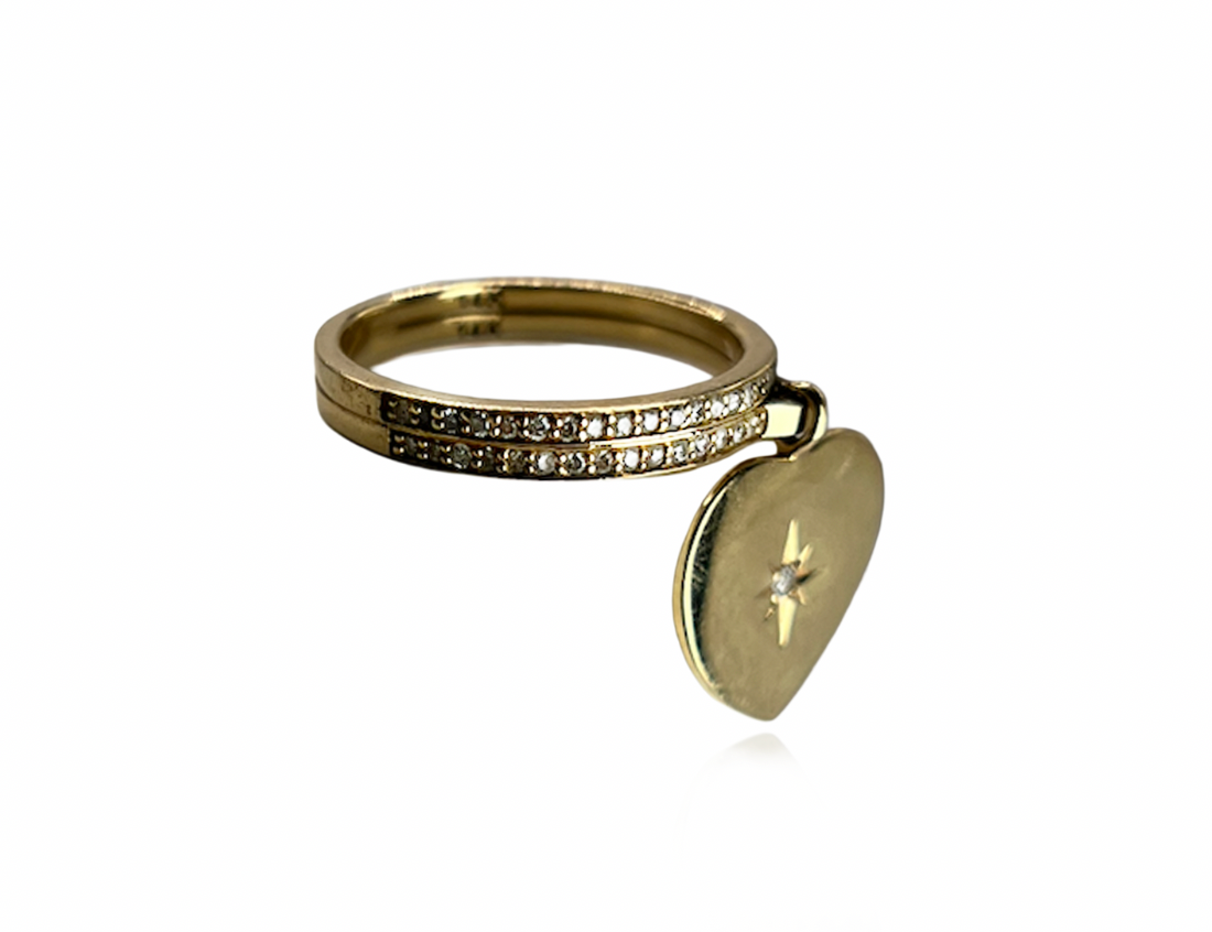 Heart Charm Gold and Diamond Ring