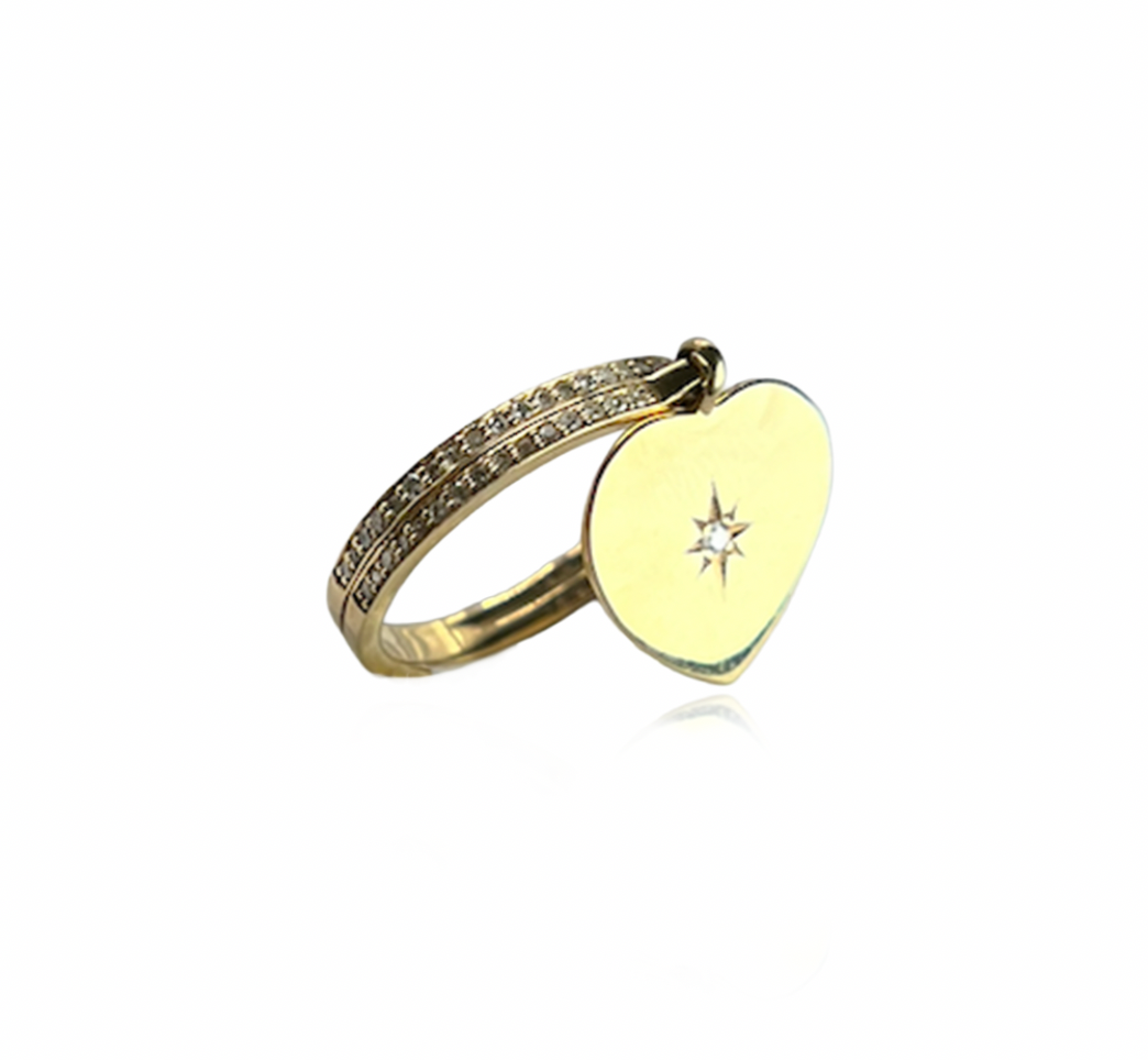 Heart Charm Gold and Diamond Ring