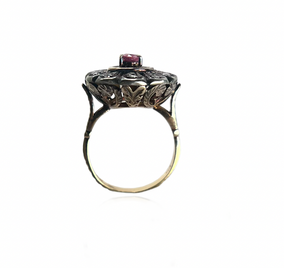 Georgian Ring with Rose Cut Diamonds and Natural Ruby
