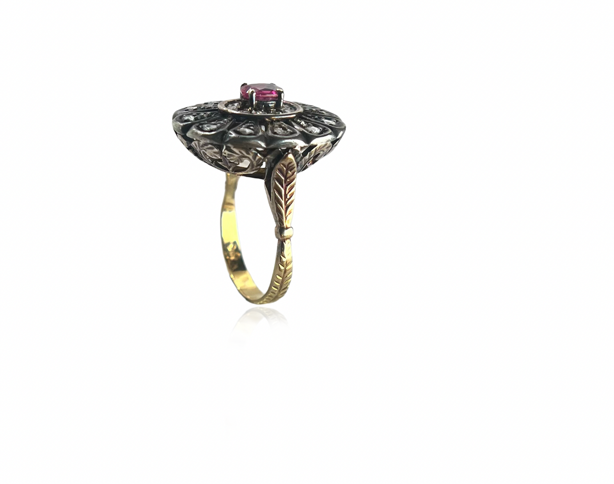 Georgian Ring with Rose Cut Diamonds and Natural Ruby