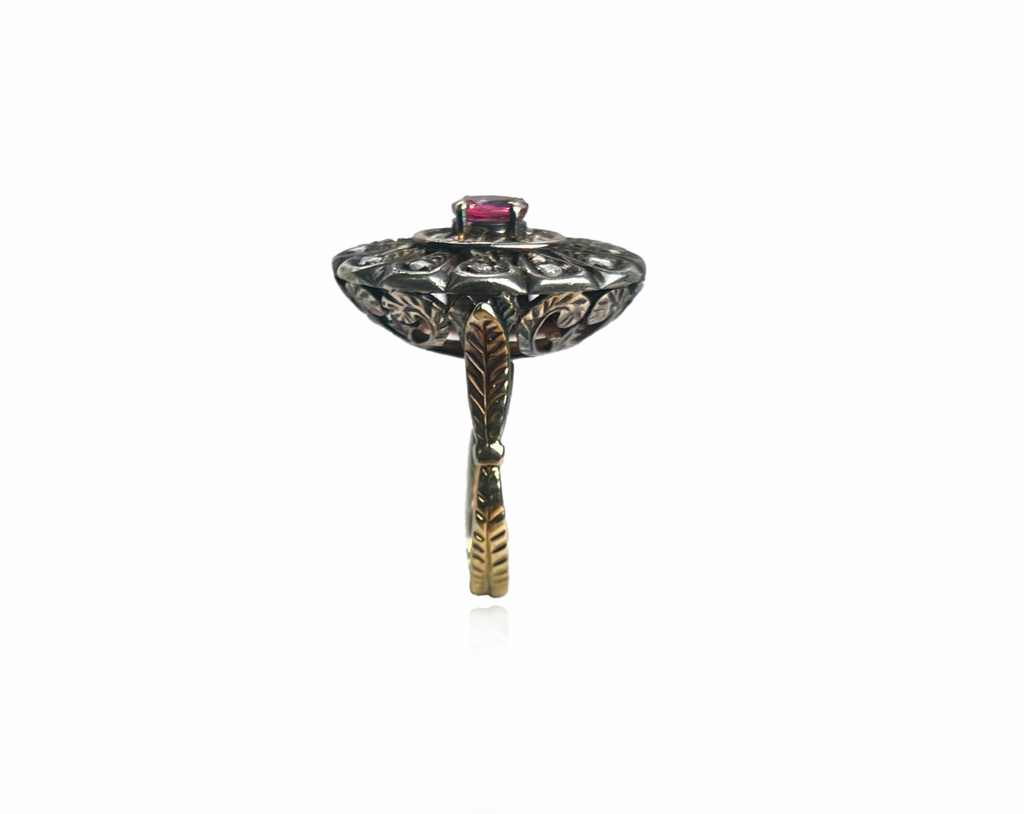 Georgian Ring with Rose Cut Diamonds and Natural Ruby
