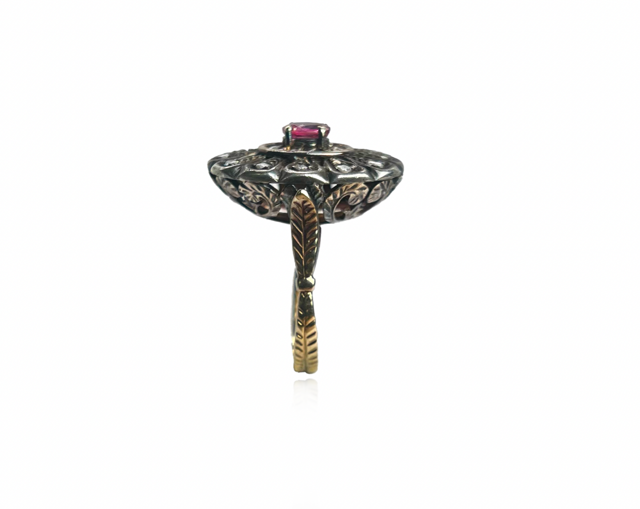 Georgian Ring with Rose Cut Diamonds and Natural Ruby