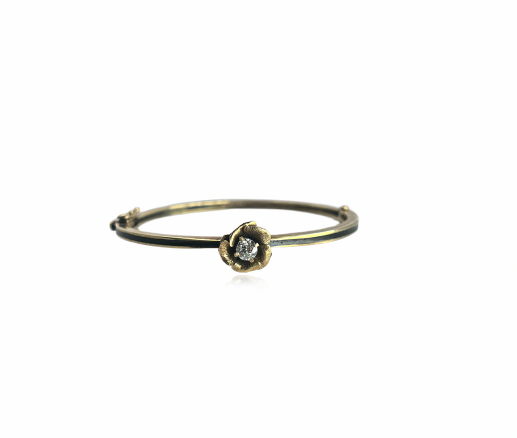 Diamond Flower and Continental Black Enemel Bangle