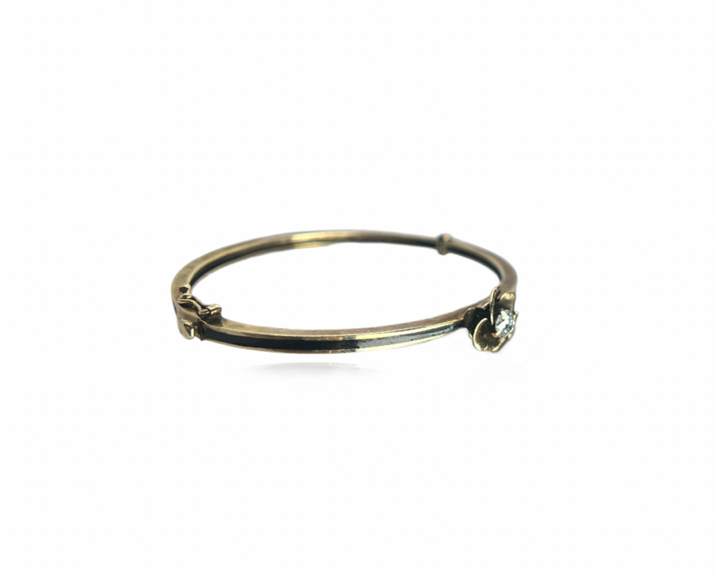 Diamond Flower and Continental Black Enemel Bangle