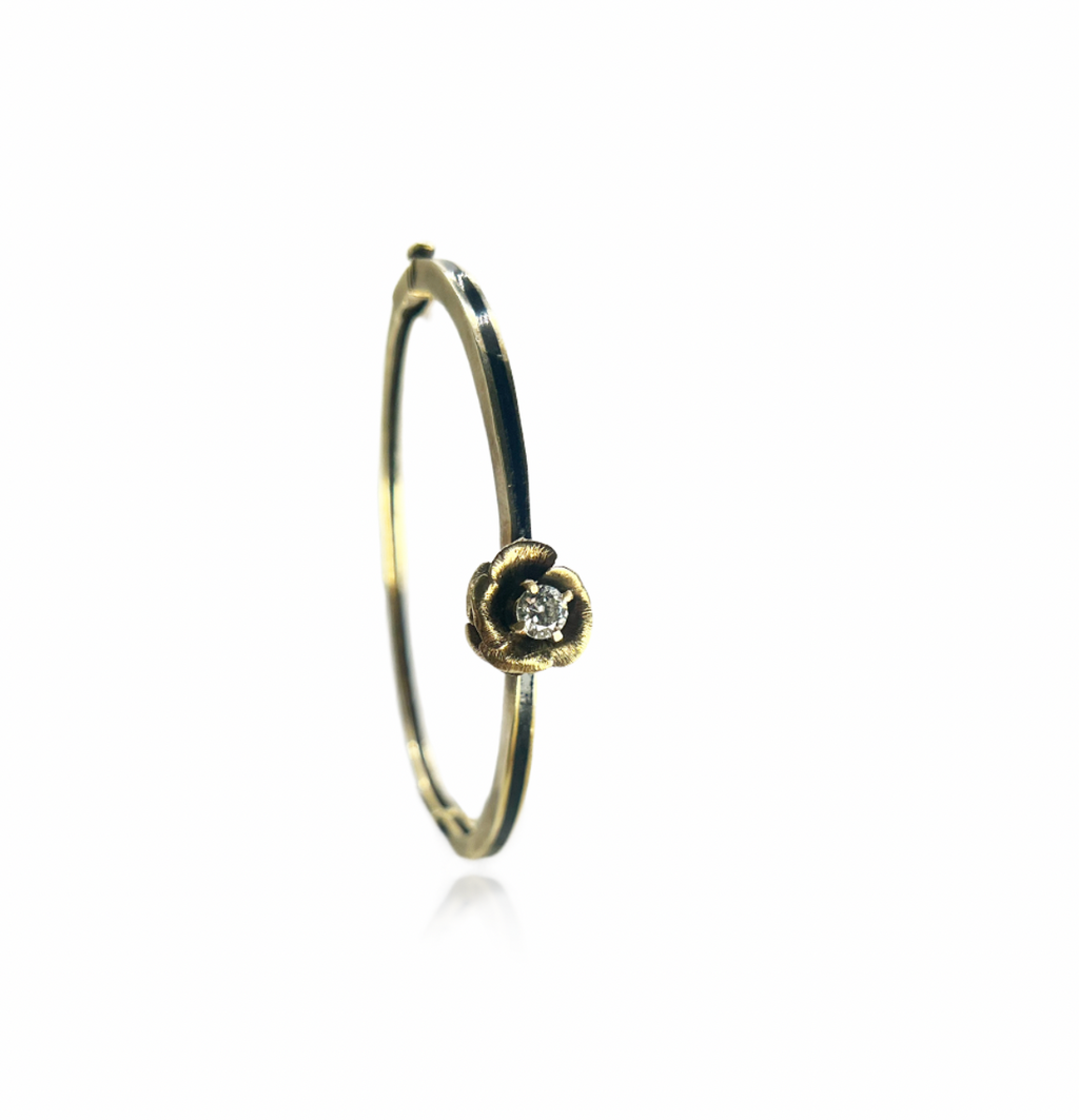 Diamond Flower and Continental Black Enemel Bangle