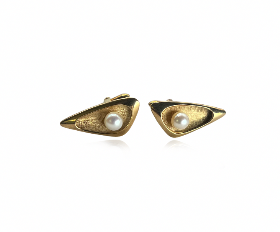 Modernist Gold and Pearl Cufflink