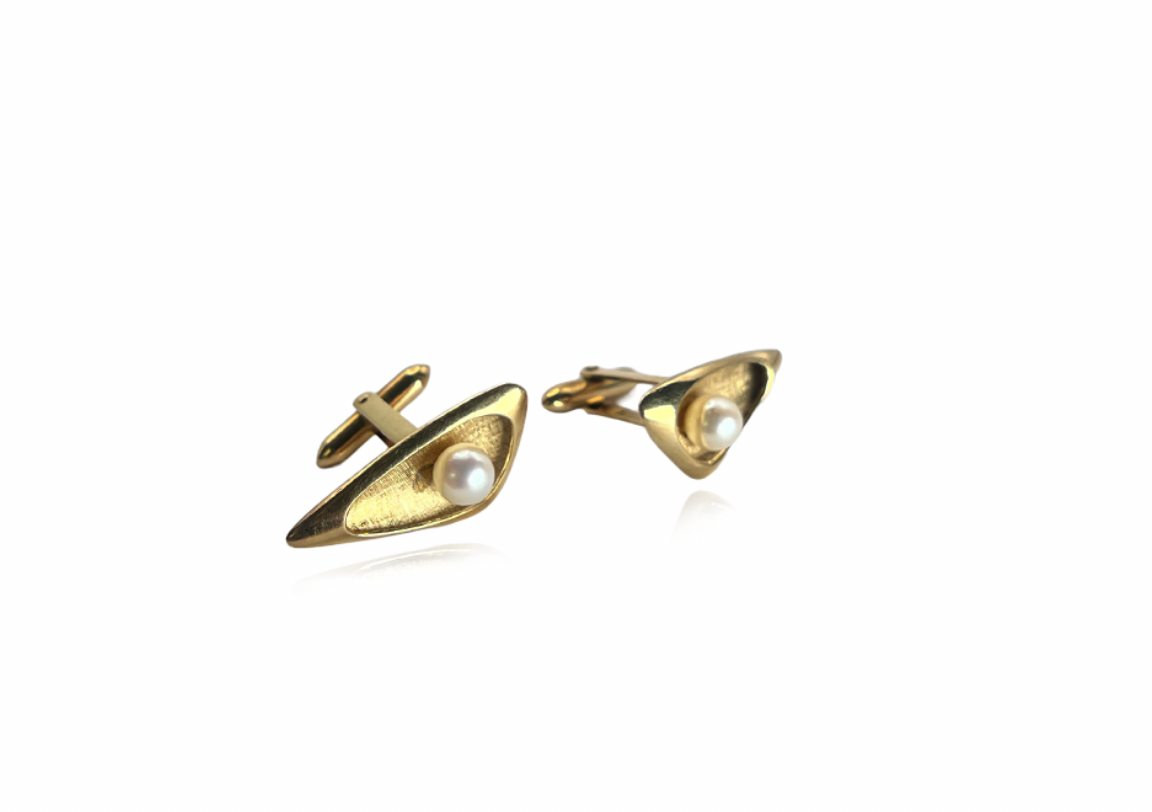 Modernist Gold and Pearl Cufflink