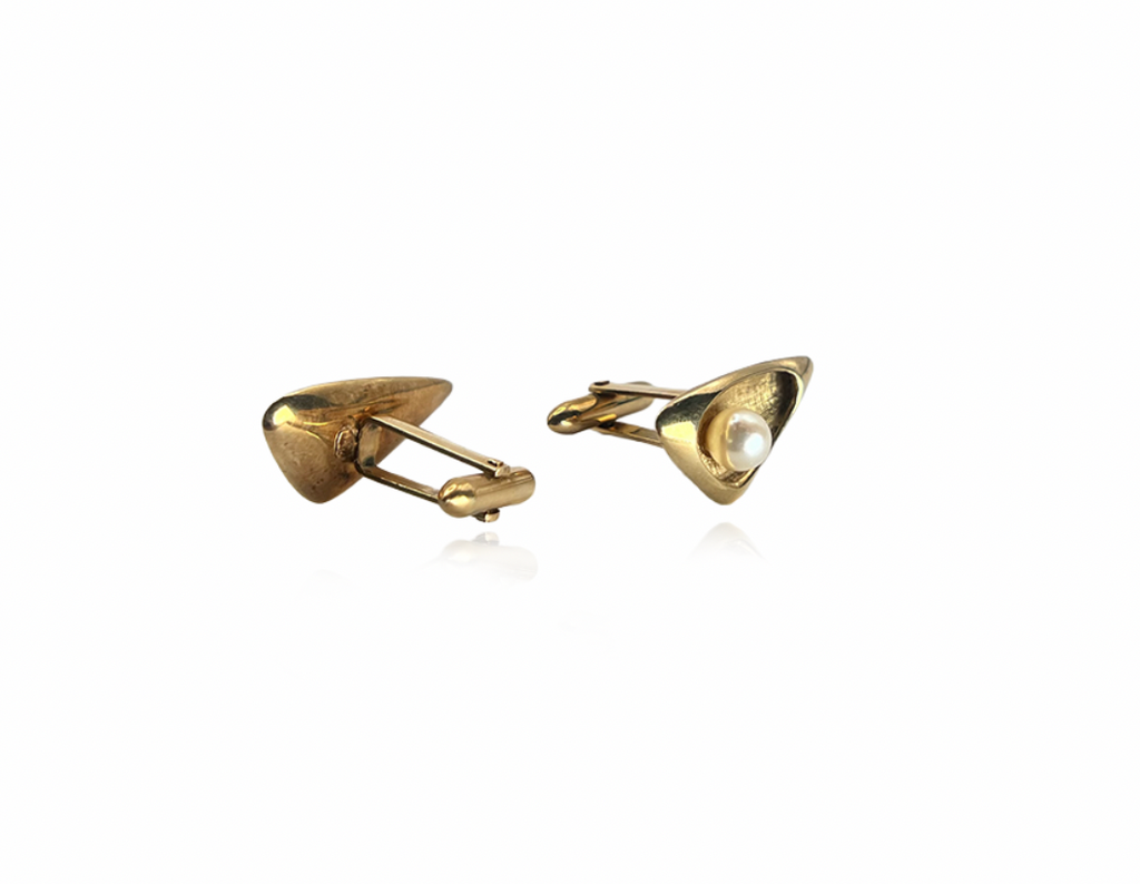 Modernist Gold and Pearl Cufflink