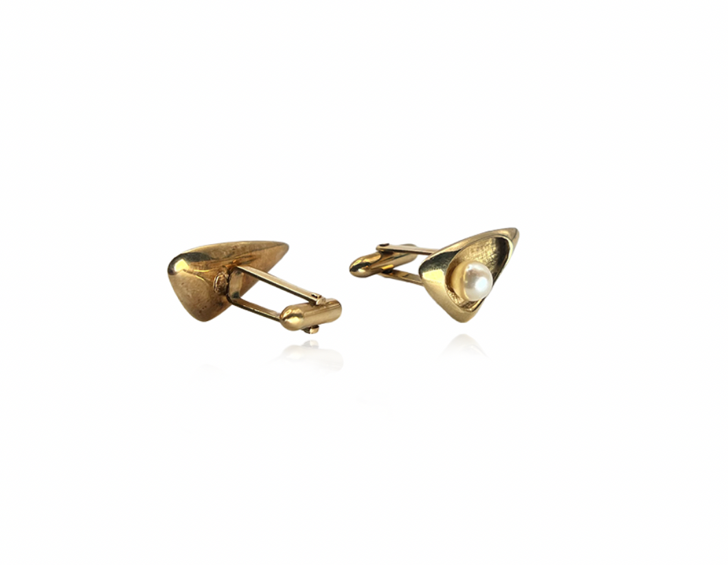 Modernist Gold and Pearl Cufflink