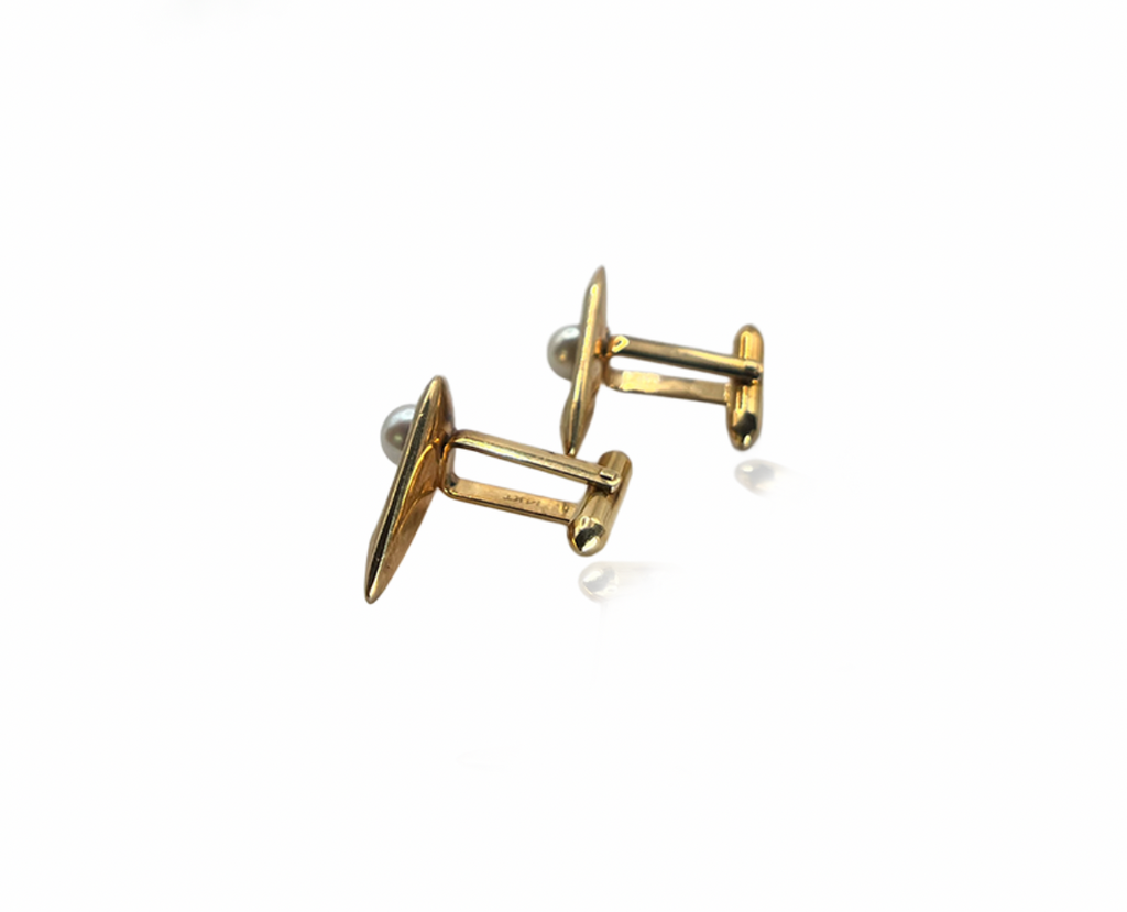 Modernist Gold and Pearl Cufflink