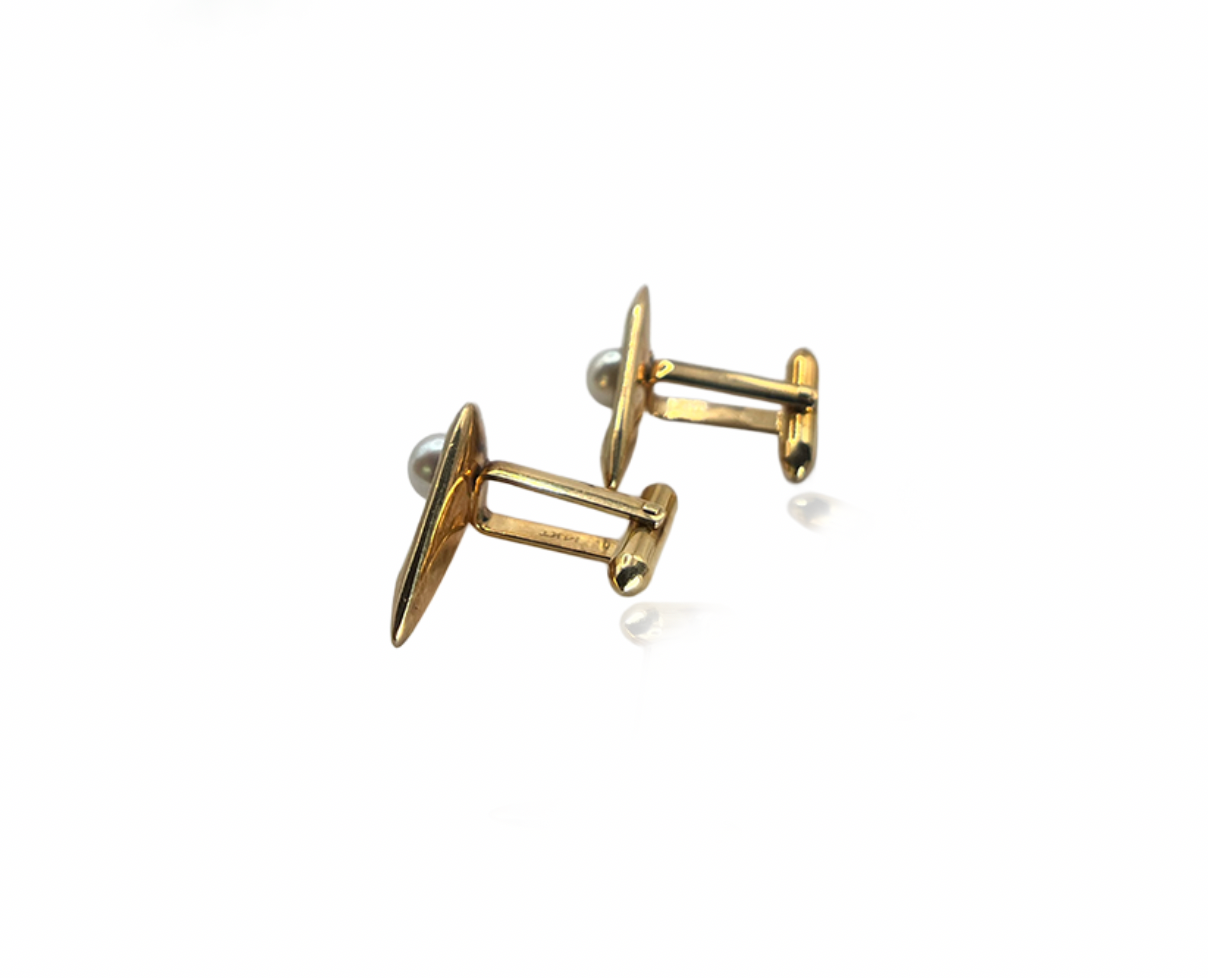 Modernist Gold and Pearl Cufflink