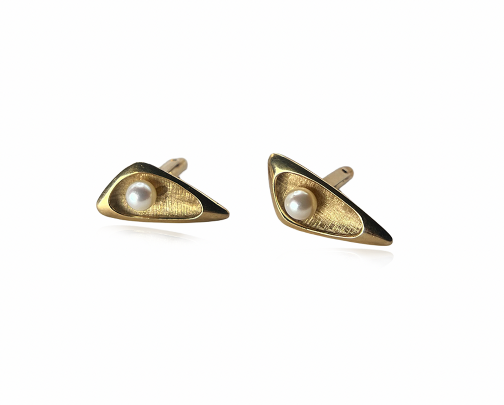 Modernist Gold and Pearl Cufflink