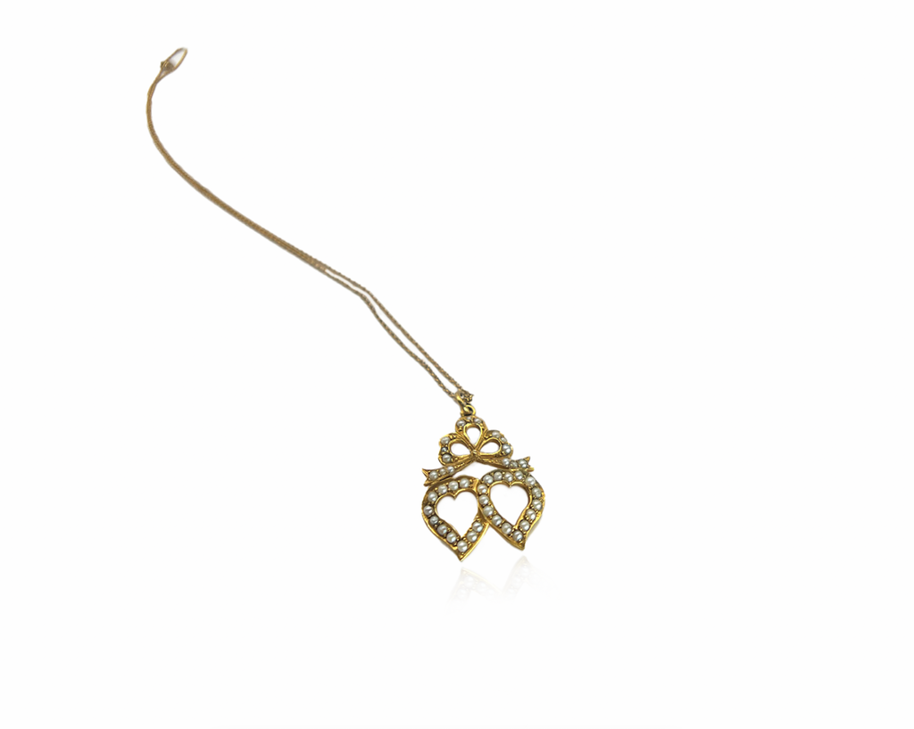 Double Heart Seed Pearl Necklace