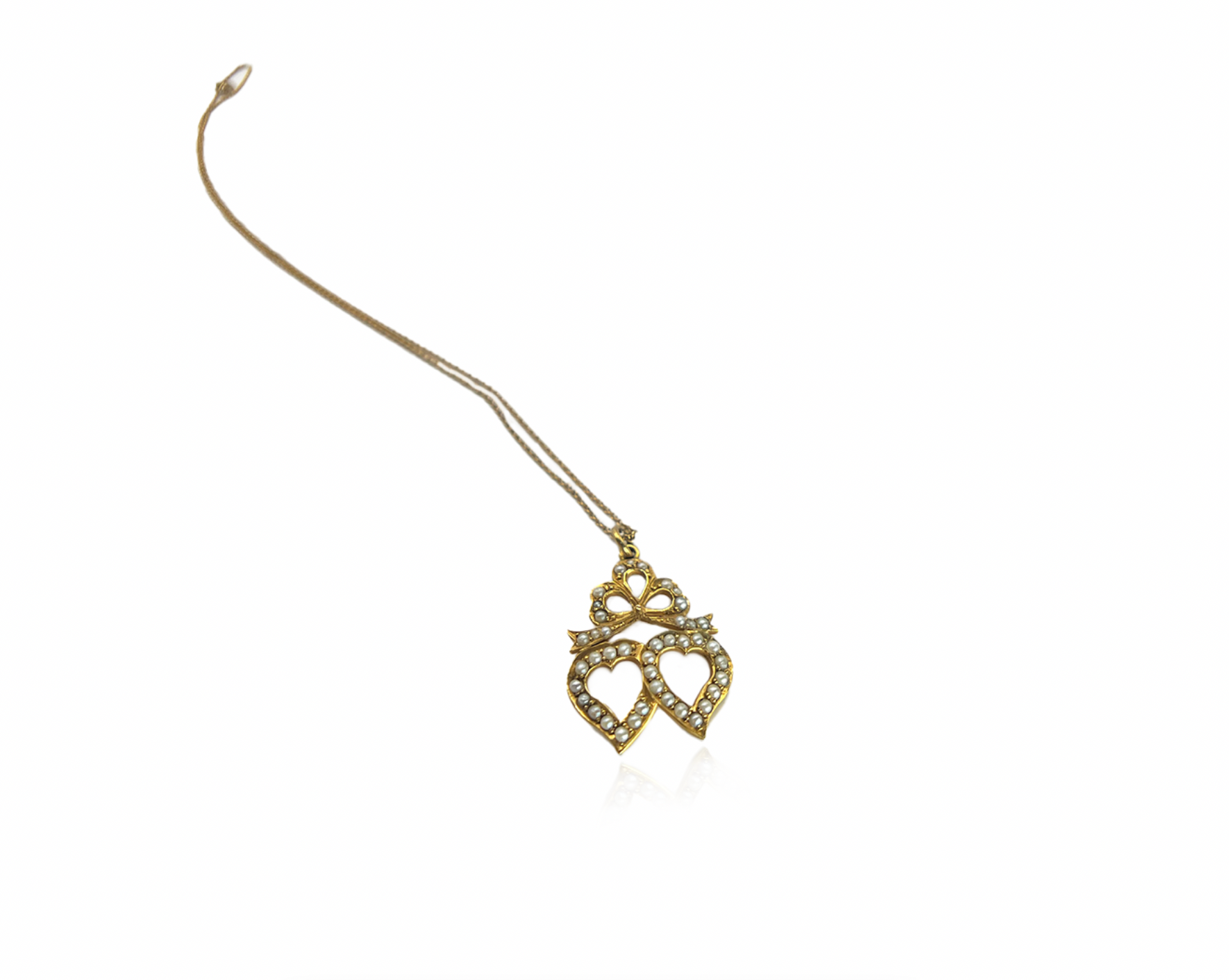 Double Heart Seed Pearl Necklace