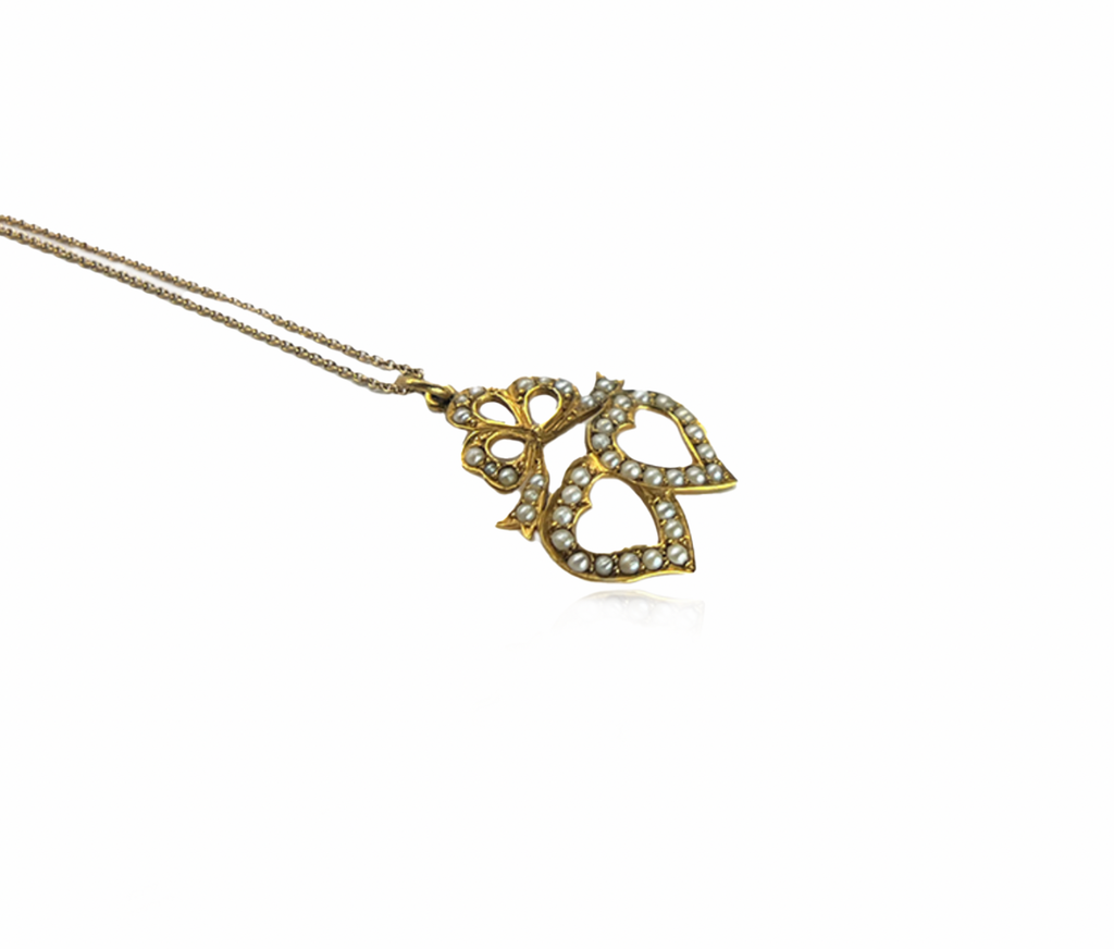 Double Heart Seed Pearl Necklace