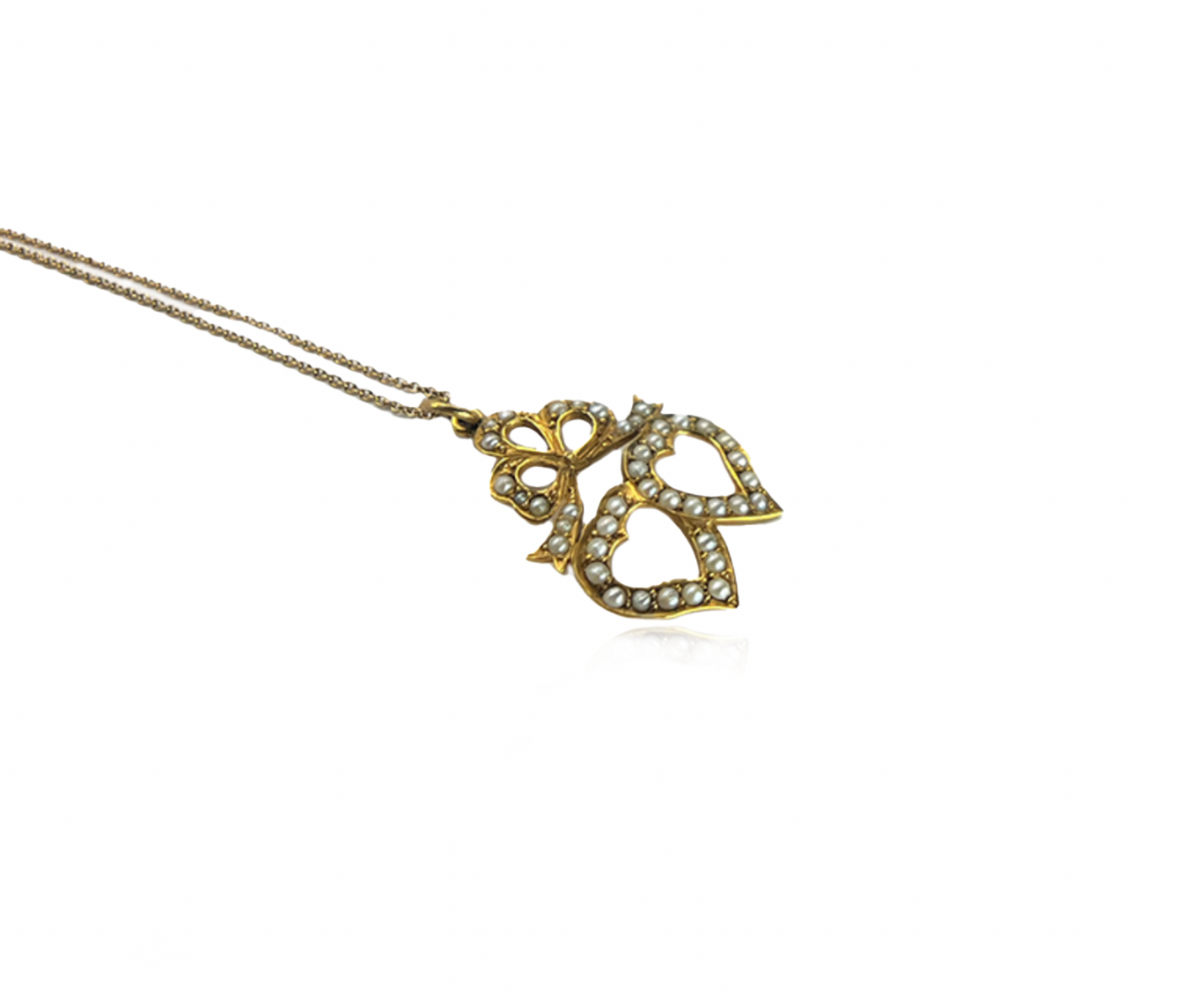 Double Heart Seed Pearl Necklace