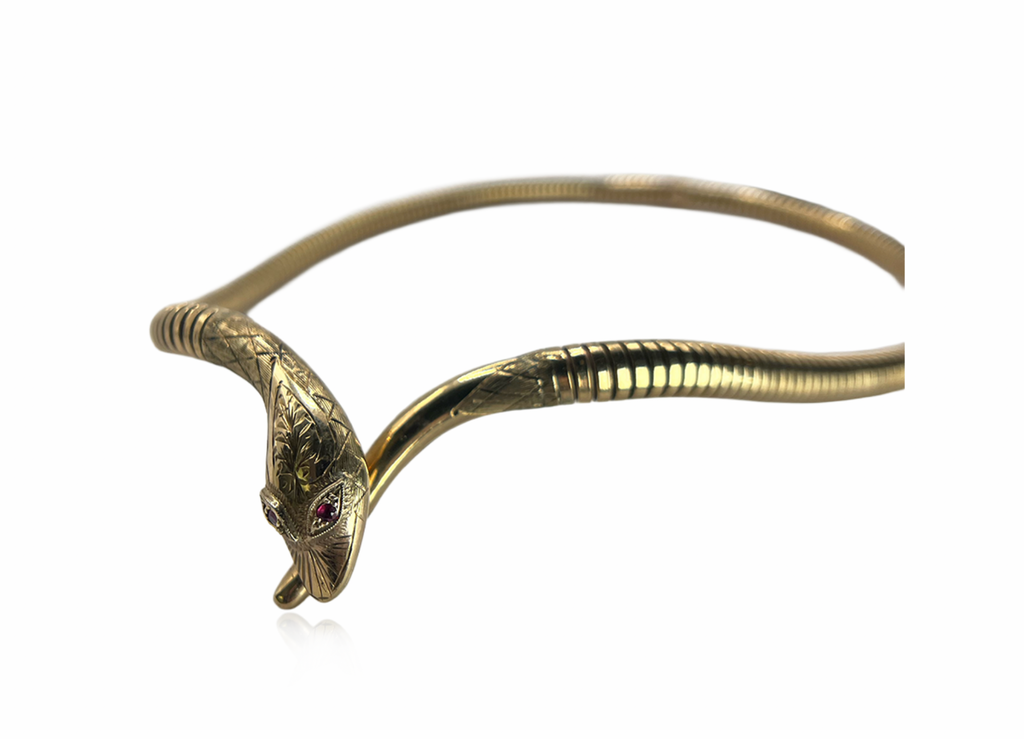 Gold Snake With Ruby Eyes Tubogas Convertible Necklace/ Bracelet