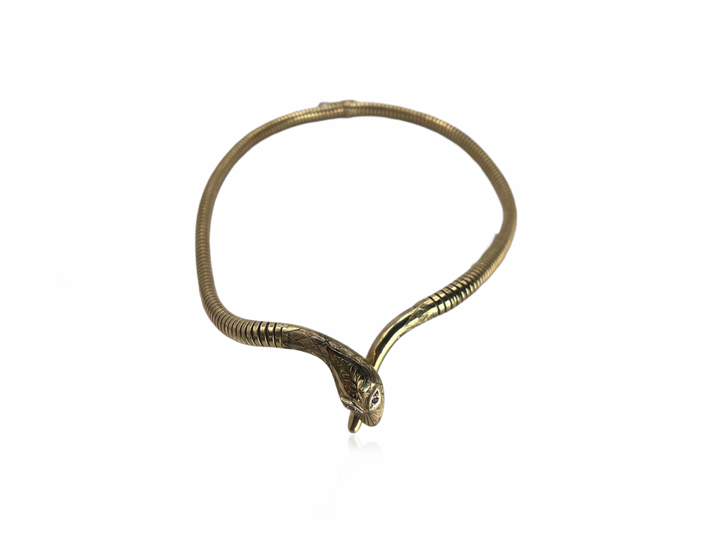 Gold Snake With Ruby Eyes Tubogas Convertible Necklace/ Bracelet