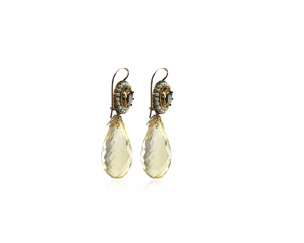 Seed Pearl and Large Citrine Detachable Earrings