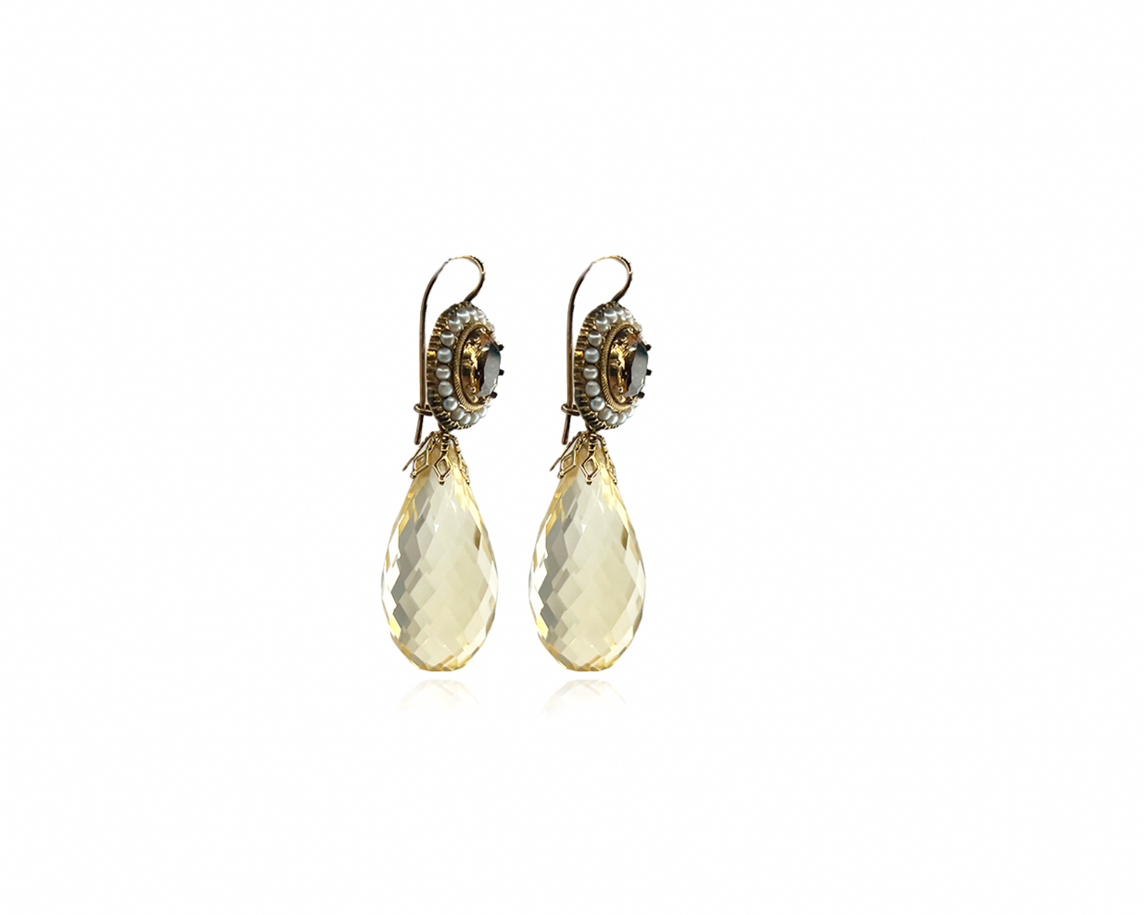 Seed Pearl and Large Citrine Detachable Earrings