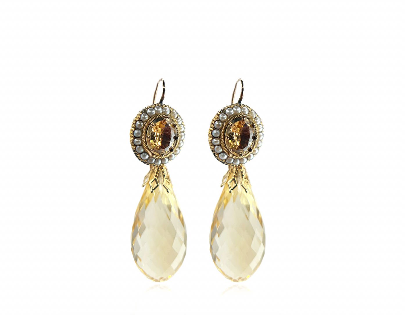 Seed Pearl and Large Citrine Detachable Earrings