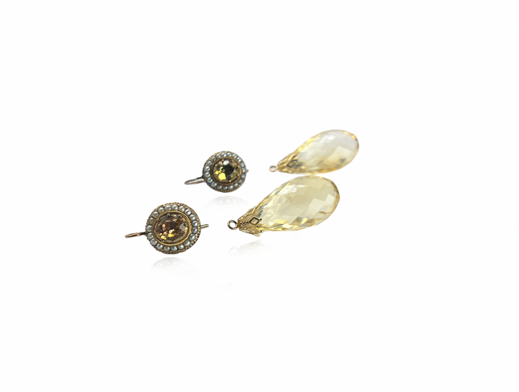 Seed Pearl and Large Citrine Detachable Earrings