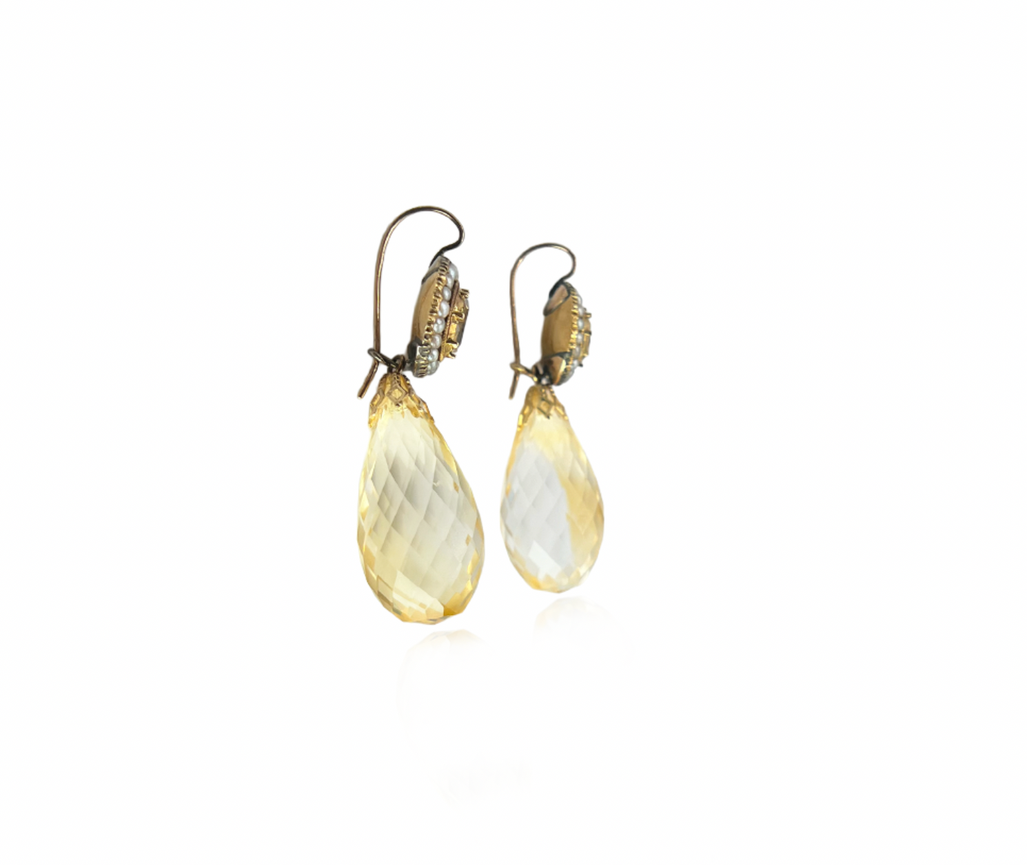 Seed Pearl and Large Citrine Detachable Earrings