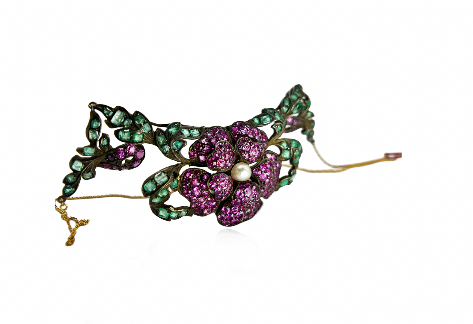 Italian Antique Foral Gemstone Necklace