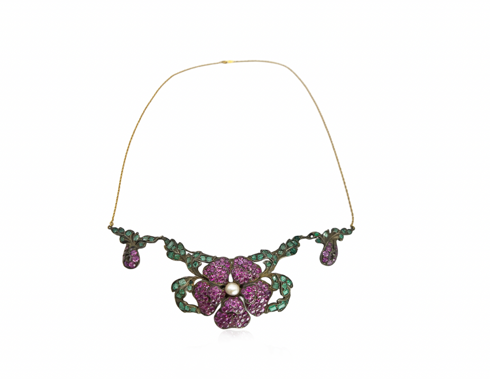 Italian Antique Foral Gemstone Necklace
