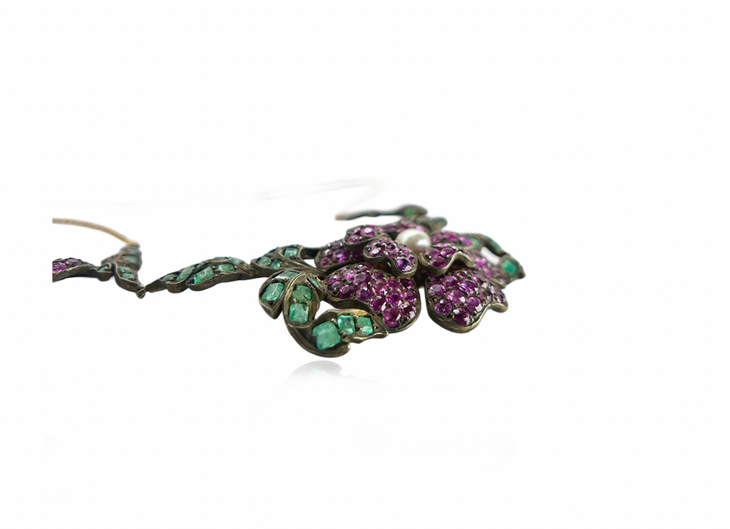 Italian Antique Foral Gemstone Necklace