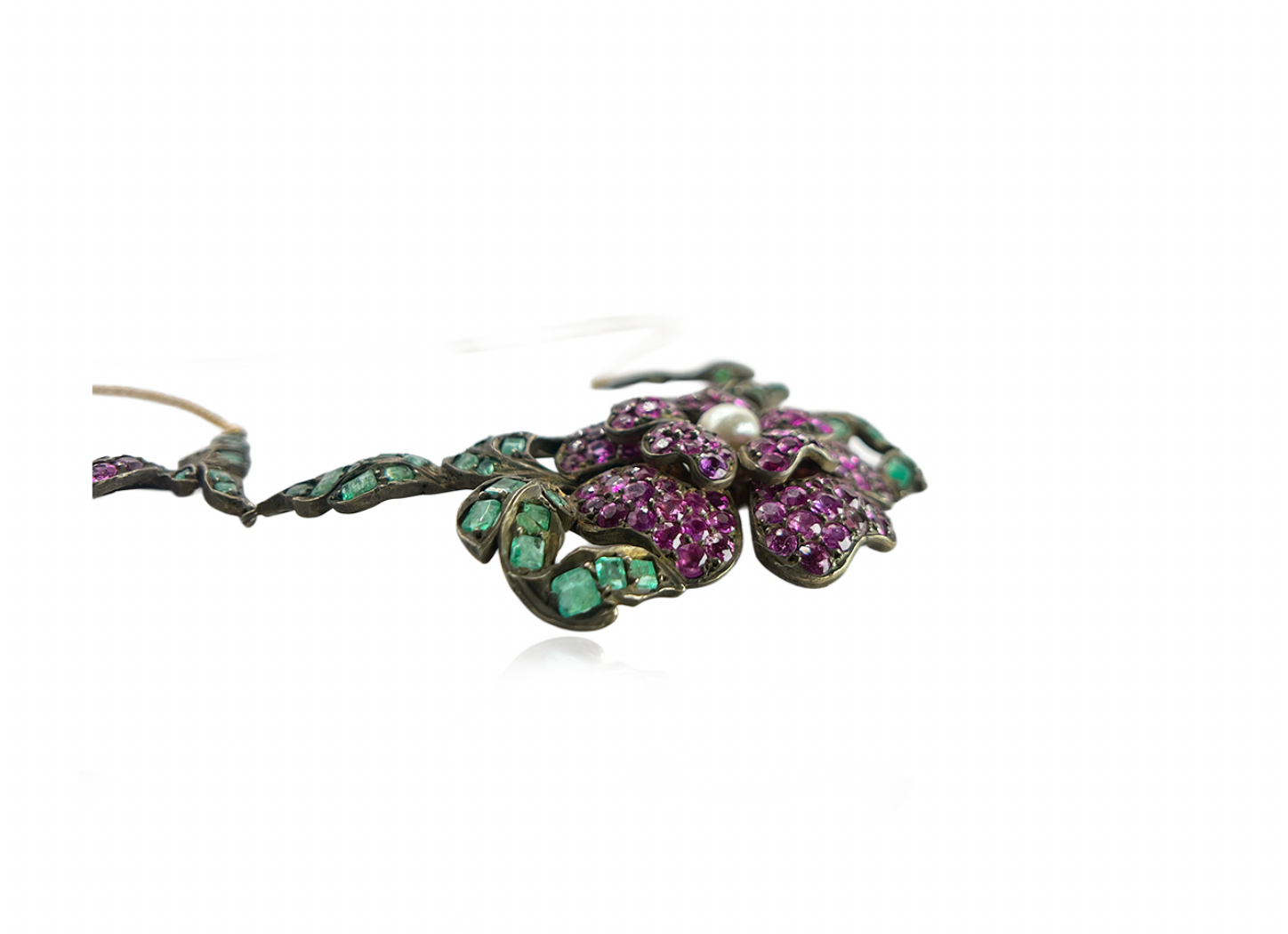 Italian Antique Foral Gemstone Necklace