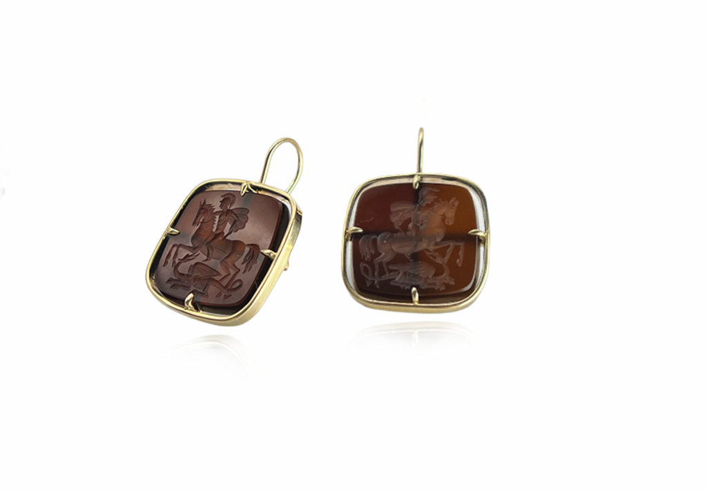 Gold Carnelian Intaglio Earrings