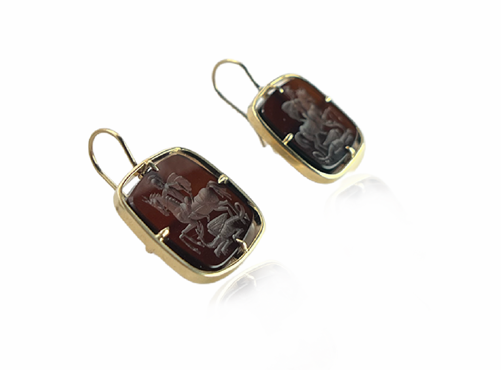 Gold Carnelian Intaglio Earrings