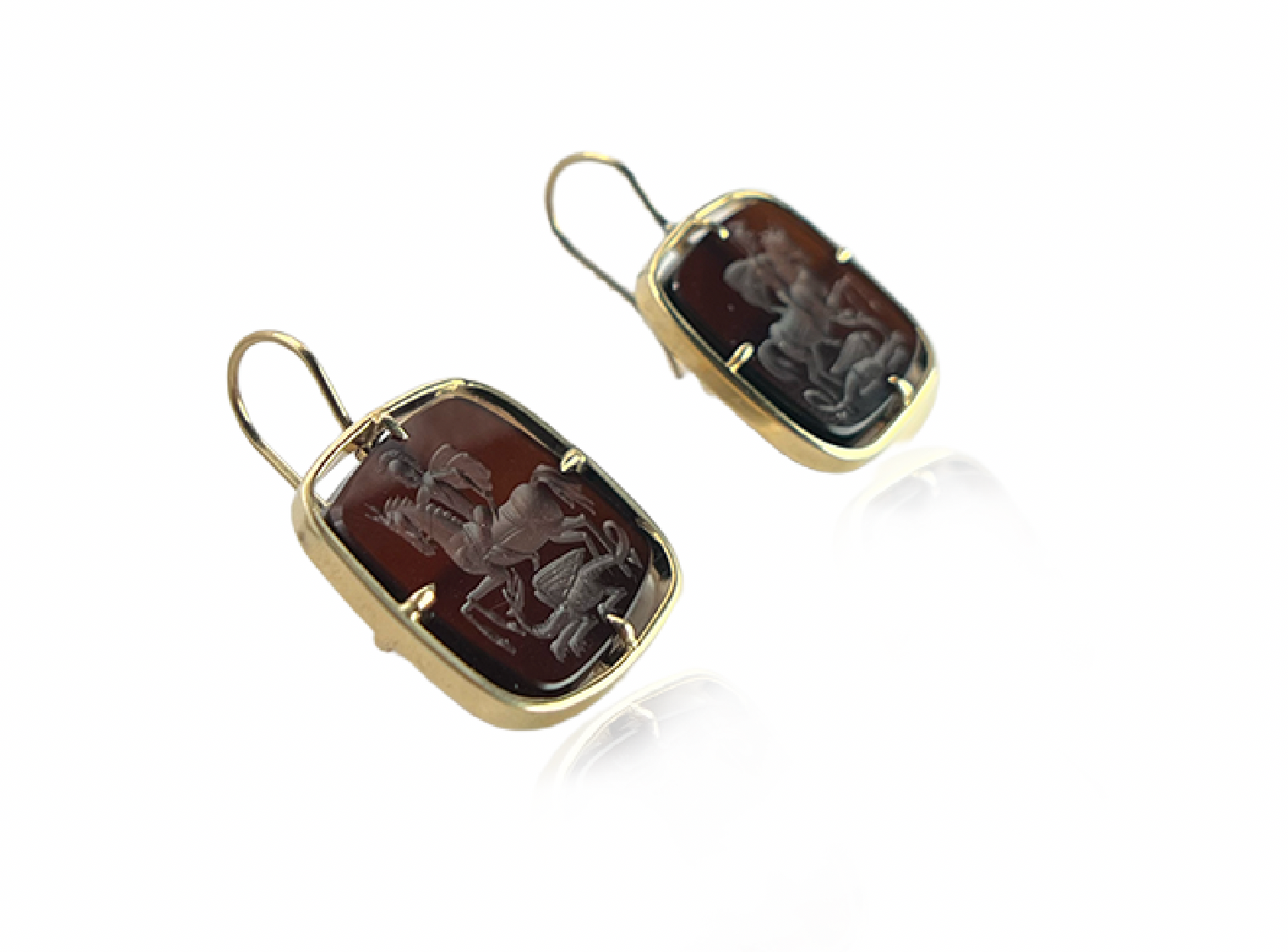 Gold Carnelian Intaglio Earrings