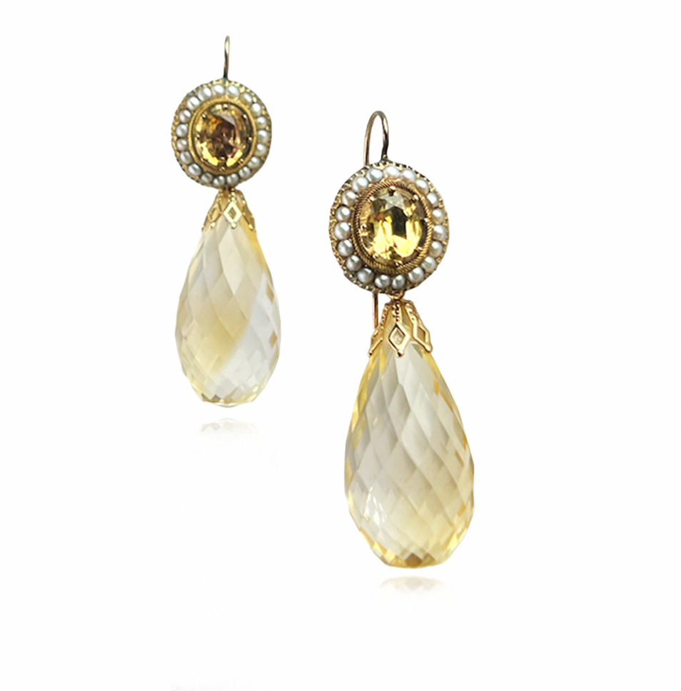 Seed Pearl and Large Citrine Detachable Earrings